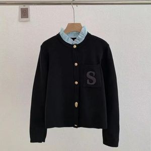 List marki France haftowany dzianinowy sweter SWEAD Cardigan Designer luksusowy Y2K Odłączany kołnierz wahadłowy Sandros SASTROS SWEATER Ożyści 9372