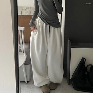 Women's Pants Fleece Sweatpants 2024 Winter Y2K Oversize Loose Thick Female Mid Waist Drawstring Straight Lady Wide Leg Trousers