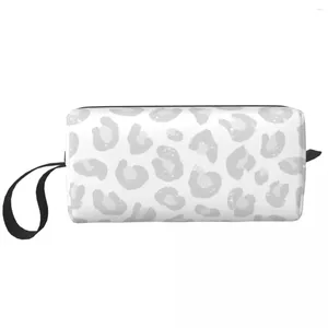 Sacos cosméticos Leopard Print Bag Mulheres Maquiagem Prata Cinza e Branco Viagem Impermeável Higiene Pessoal Organizador Bolsa