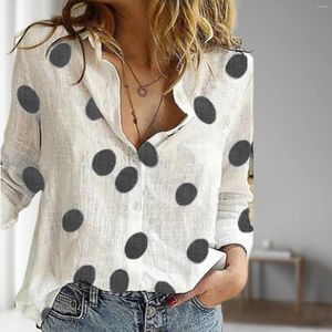 Women's Blouses Women Spring Autumn Top Long Sleeve Cotton Linen Printed Shirt Single Breasted Loose Turn Down Collar Office Work Suit