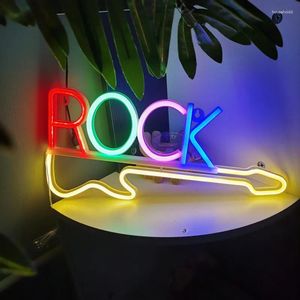 Night Lights Guitar Rock and Roll Neon Signs Musik Led Light Art Wall Decor för Game Room Party Studio Bar Disco