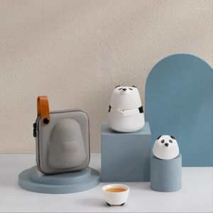 Teaware set kinesiska teset panda bärbara resor snabb kopp en kruka två keramiska tekanna