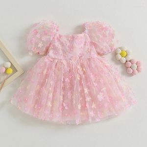 Girl Dresses FOCUSNORM 1-6Y Toddler Kids Girls Sweet Dress Short Puff Sleeve Flowers Decor Back Bowknot Mesh Lace Tutu