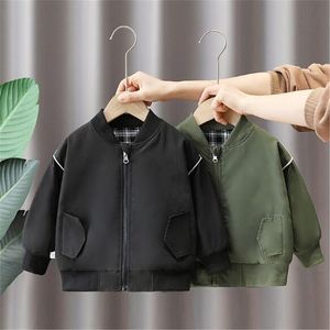 2024 New Spring and Autumn Boy's Top Fashion Letter Double-sided Coat Cardigan Long Sleeved Jacket Children's Jacket