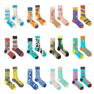 Kadın Çorap Moda Asimetri Pamuk Erkekler Renkli Baskı Ab Harajuku Uzun Komik UNISEX KALSETİN MUJER