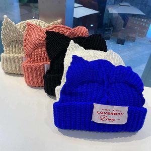 Beanie/Kafatası Kapakları Kpop Sokak Çocukları Hyunjin Hendy Aynı Beanies Wayv Leekekte Örme Kedi Kulak Şapkası Moda Sevimli Loverboy Casual Mearwear Z230724