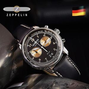 Wristwatches Zeppelin Watch Imported Waterproof Leather Belt Business Casual Quartz Two-eye Multi-function Chronograph Montre Homm295D