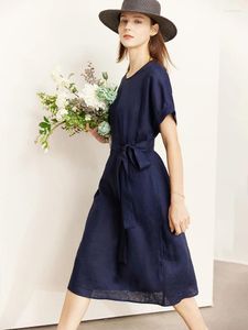 Party Dresses AMII Minimalist Women Dress 2024 Summer Linen Niche Fashion Artistic Temperament O-Neck Vestidos 12342278