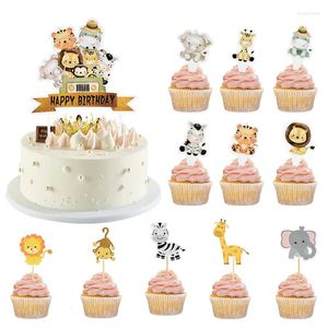 Cake Tools Cartoon Animals Topper Jungle Safari Garaffe Tiger Monkey Elephant Cupcake Happy Birthday Party Baby Shower