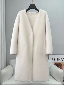 Women's Fur Lamb Hair 2024 Granular Sheep Fleece And Integrated Mid Length V-neck Youth Coat For Women