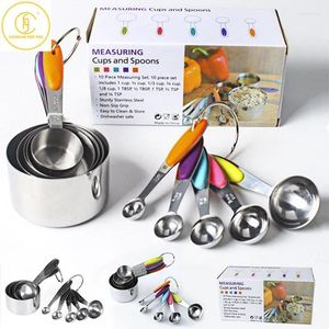 Measuring Tools 10 Pcs Food Grade Stainless Steel Spoon And Cup Set With Scale Baking Tool Kitchen Gadgets Accessories