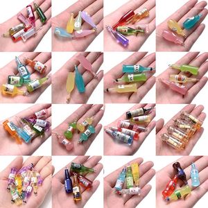 Charms 10Pcs 18 Style Mix Colors Cocktail Drink Glass Bottle Resin Pendant For Jewelry Making Handmade Necklace Earring Pendants