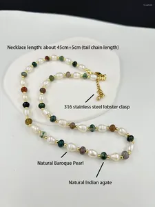 Catene Design unico da donna di collana di perle d'acqua dolce naturale Colore agata indiana Perline Clavicola Gioielli con fascino di moda Regalo 2024