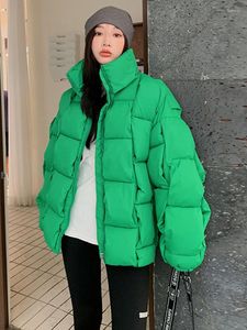 Women's Trench Coats 2024 Winter Women Parkas Green Knitted Thick Warm Down Cotton Coat Female Stand Collar Puffer Jacket Oversized Casual