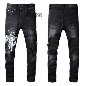 Mens Jeans Clothing Designer Amires Denim Pants 817 Black Amies High Street Letter Angel Pattern Casual Micro Elastic Cotton Youth Tight for Men Distres0