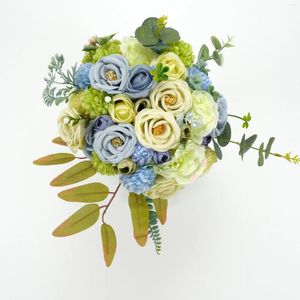 Dekorative Blumen, 1 Packung, künstlicher Seidenblumenkopf, Grünmaterial-Paket, Kombi-Set für DIY-Blumenarrangements, Hochzeit, Brautwurf