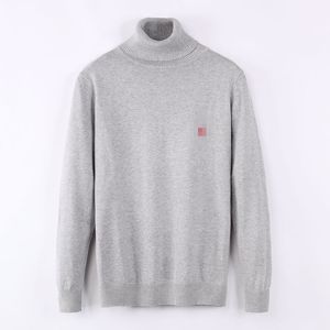 Stilig höst och vinter ny casual polo ponny långärmad höghalsade mäns flerfärgad tröja tjock stickad retro broderi varm fast färgtröja