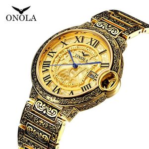 Vintage Classic Form-Fashion Fashion Retro Mens Duże talerz złota zegarek stalowy zegarek męski Złoty Watch203n