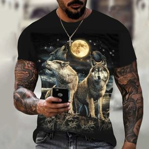 Мужские футболки с изображением волка, футболка для мужчин, летние черные футболки с 3D-принтом, черный круглый вырез, уличная одежда с короткими рукавами, футболки большого размера, повседневные топы, футболки