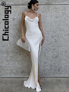 Casual Dresses Chicology 2024 Kvinnor backless slits rem bodycon maxi klänning vit elegant festival kväll fest bröllop prom födelsedag outfit