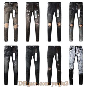 Purple jeans Designer jeans men jeans pants High Street Purple Retro Paint Spot Slim Feet Micro Elastic Jeans Hip-hop pants Ripped Jeans Tearing jeans Button placket