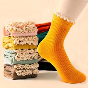 Женские носки, осень-зима, Harajuku Kawaii, короткие кружевные носки с рюшами для девочек, японская мода, хлопковые милые женские носки с низкой трубкой