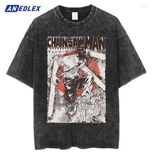 Men's T Shirts 2024 Vintage Washed Shirt Men Japanese Anime Printed Cotton Short Sleeve T-shirts Summer Hip Hop Oversized Streetwear Tops