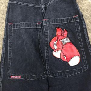 Kvinnors jeans jnco y2k retro streetwear harajuku hip hop tryck baggy svarta byxor män kvinnor gotiska hög midja breda byxor