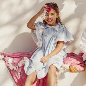 Mädchen Kleider Baby Mädchen Kleinkind Kleid Sommer INS Prinzessin Bestickte Spitze Ausschnitt Mode Einreiher Puppe Hals 2024