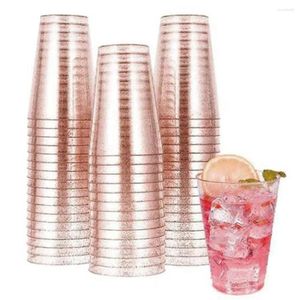 Disposable Cups Straws 25Pcs 360ML Water Cup Plastic Rose Gold Silver Glitter Dessert Wedding Birthday Party Beverage Juice