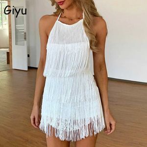 Basic Casual Dresses Giyu Sexy Tassel Bodysuit Halter Jumpsuits Women Clothing Backless Tie Dancing Beach Outfits Club Party Rompers Summer Overalls J240130