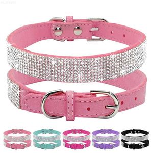 Hundhalsar Leases Dog Collar Crystal Glitter Rhinestone Pet Collar Zinc Eloy Buckle Collar för små medelstora hundar Katter Chihuahua Pug Dog Collar