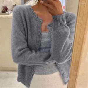 Women's Knits Solid Color Knitted For Women Cardigan Korean Single Breasted Long Sleeve Jumper Woman Round Neck All Match Cardigans Outwear