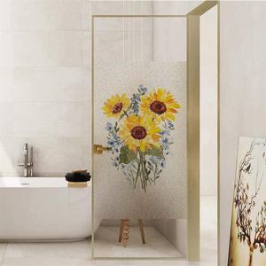 Window Stickers Frosted Privacy Protection Film Watercolor Sunflower Stained Glass Sticker Living Room258e