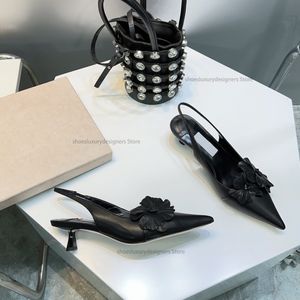 Fiori Slingback Décolleté Tacchi alti 4,5 cm punta alta in vera pelle gattino con tacco Scarpe slip-on da sera Designer di lusso da donna Calzature di fabbrica con scatola