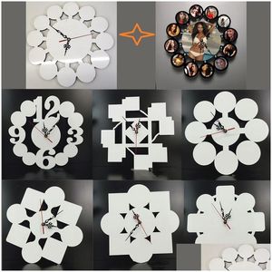 Relógios de parede Atacado Sublimação MDF Relógio de Madeira Transferência de Calor Família de Madeira PO Quadro DIY Em Branco Padrão Impresso Personalizado Criativo V Dh5Wo