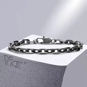 Link Bracelets Vnox Bold Rolo Chain For Men Vintage Stainless Steel Links Bracelet Punk Rock 6.5mm Cable Wristband