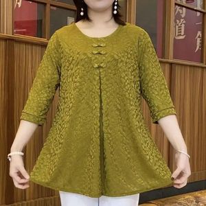 Women's Blouses Commute Chinese Disc Buckle Blouse Vintage Clothing Fashion Jacquard Weave Spring Autumn O-Neck Casual Half Sleeve Shirt