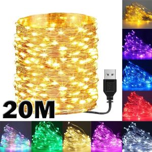 20m 200レッドUSB LEDストリングライトガーランドランプDIYパーティーウェディングクリスマスツリーフラッシャーフェアリーLEDライトホームデコレーション