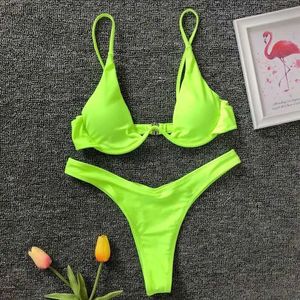 Kadın Mayo Neon Yeşil V-Bar iç çamaşırı Bikini 2024 Bayan Mayo Mayo İki Parçalı V-Line Bikini Set Banyo Mayo K439 J240131