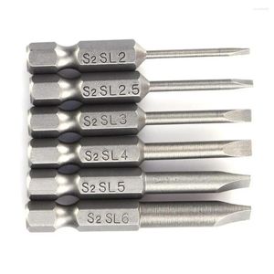 6pcs/set 50mm düz kafa yuvalı ucu manyetik tornavida bitleri 2.0-6.0mm sürücü el aletleri tornavida matkap ucu