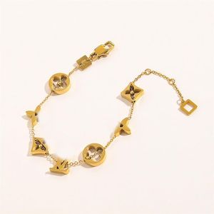 Новые модные классические браслеты-цепочки, женский браслет из 18-каратного золота, позолоченный из нержавеющей стали, хрустальные цветочные бусины, подарки для влюбленных, браслет C2148