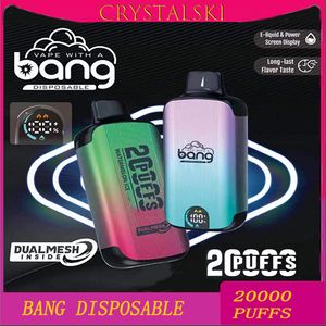 Original Bang 20000puff Disposable E Cigarettes 1.0ohm Mesh Coil 23ml Pod Battery Rechargeable Electronic Cigs Puff 20K 0% 2% 3% 5% Vape Pen Kit Customizable