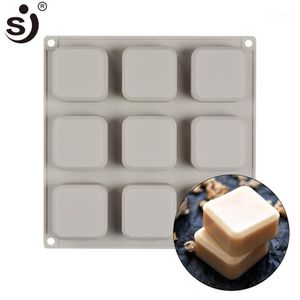 Handgjorda silikonformar 9-kavitet mögel säker bakprogram fyrkantig tvål mögel maker bakverktyg för kakor bröd apparater1326h
