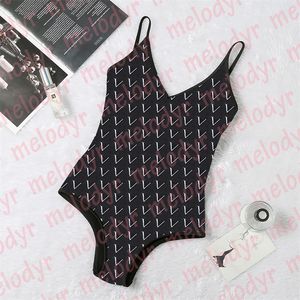 Sexy rückenfreie Badebekleidung für Damen, Brief, einteilig, Biquinis, hohler Badeanzug, Designer-Druck, gepolsterte Bikinis, Sommer-Hot-Print-Badeanzug