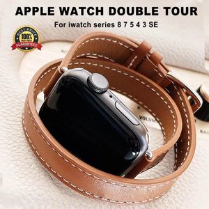 Uhrenarmbänder Lederarmband für Apple 45 mm 42 mm 44 mm Double Tour 40 mm 38 mm IWatch Serie 7 6 SE 5 4 3 Modearmbänder