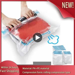 Storage Bags Manually Vacuum Compressed Bag Roll Up Seal Travel Space Saver Clothes Organizer Reusable Packing Sacks 2024