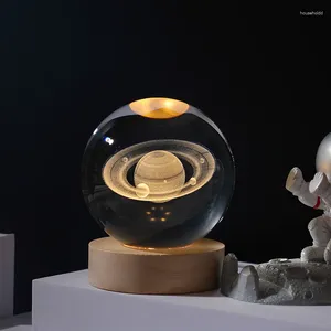 Decorative Figurines Crystal Ball Planet Laser Engraved Solar System Globe Astronomy Gift Birthday Glass Sphere Home Decoration