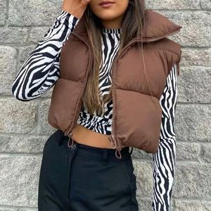 Women's Vests Women Cropped Vest Turtleneck Casual Puffer Warm Cotton Down Waistcoat Sleeveless Jacket Chic Female Winter Gilet