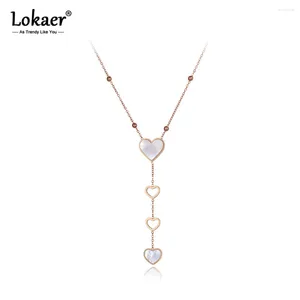 Pendant Necklaces Lokaer White Shell Heart For Women Girls Trendy Stainless Steel Y Necklace Jewelry Collier Femme N19195